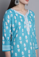 Load image into Gallery viewer, Teal Polyester Cotton Printed Salwar Suit with Dupatta
