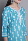 Teal Polyester Cotton Printed Salwar Suit with Dupatta