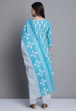 Load image into Gallery viewer, Teal Polyester Cotton Printed Salwar Suit with Dupatta
