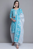 Teal Polyester Cotton Printed Salwar Suit with Dupatta