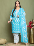 Teal Cotton Blend Printed Ready to Wear Patiala Salwar Suit