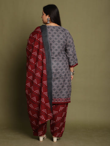 Grey Cotton Blend Printed Ready to Wear Patiala Salwar Suit