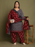 Grey Cotton Blend Printed Ready to Wear Patiala Salwar Suit