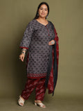 Grey Cotton Blend Printed Ready to Wear Patiala Salwar Suit