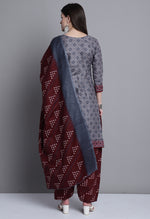 Load image into Gallery viewer, Grey Polyester Cotton Printed Salwar Suit with Dupatta