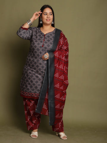 Grey Cotton Blend Printed Ready to Wear Patiala Salwar Suit