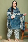 Green Cotton Blend Printed Plus Size Ready to Wear Patiala Salwar Suit