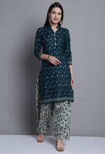 Load image into Gallery viewer, Green Polyester Cotton Printed Salwar Suit with Dupatta