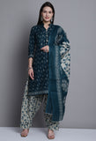 Green Polyester Cotton Printed Salwar Suit with Dupatta