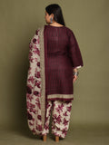 Wine Cotton Blend Printed Ready to Wear Patiala Salwar Suit