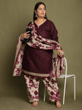 Wine Cotton Blend Printed Ready to Wear Patiala Salwar Suit