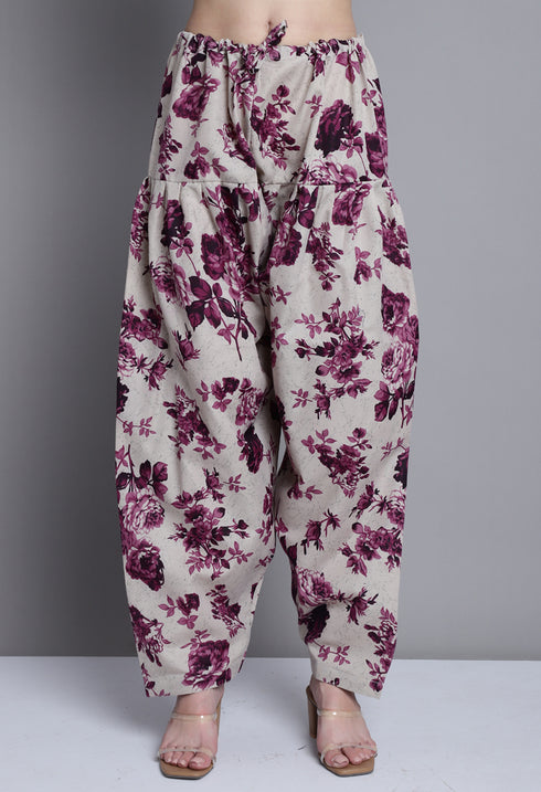 Wine Polyester Cotton Printed Salwar Suit with Dupatta