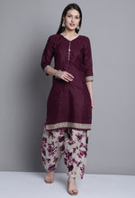 Load image into Gallery viewer, Wine Polyester Cotton Printed Salwar Suit with Dupatta