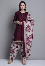 Load image into Gallery viewer, Wine Polyester Cotton Printed Salwar Suit with Dupatta