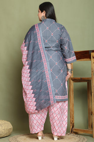 Grey Cotton Blend Printed Ready to Wear Patiala Salwar Suit