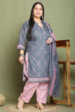 Grey Cotton Blend Printed Ready to Wear Patiala Salwar Suit