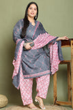 Grey Cotton Blend Printed Ready to Wear Patiala Salwar Suit