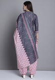 Grey Polyester Cotton Printed Salwar Suit with Dupatta