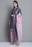 Grey Polyester Cotton Printed Salwar Suit with Dupatta