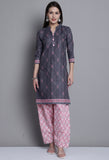 Grey Polyester Cotton Printed Salwar Suit with Dupatta