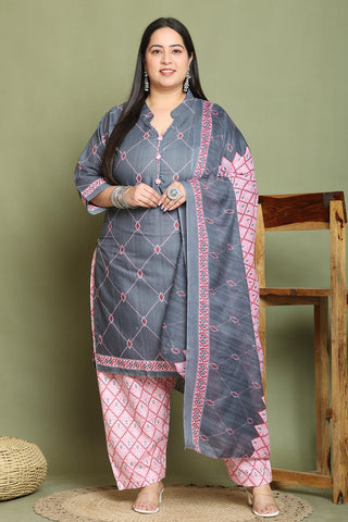 Grey Cotton Blend Printed Ready to Wear Patiala Salwar Suit