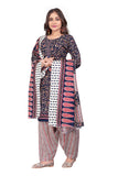 Navy Blue Cotton Blend Printed Ready to Wear Patiala Salwar Suit