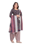 Navy Blue Cotton Blend Printed Ready to Wear Patiala Salwar Suit