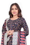 Navy Blue Cotton Blend Printed Ready to Wear Patiala Salwar Suit