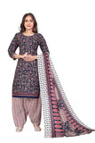 Navy Blue Cotton Blend Printed Ready to Wear Patiala Salwar Suit