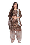 Brown Cotton Blend Printed Ready to Wear Patiala Salwar Suit