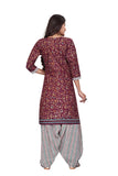 Wine Cotton Blend Printed Ready to Wear Patiala Salwar Suit