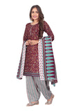 Wine Cotton Blend Printed Ready to Wear Patiala Salwar Suit