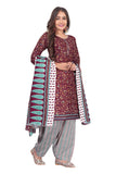 Wine Cotton Blend Printed Ready to Wear Patiala Salwar Suit