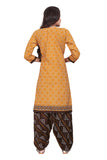 Mustard Cotton Blend Printed Ready to Wear Patiala Salwar Suit