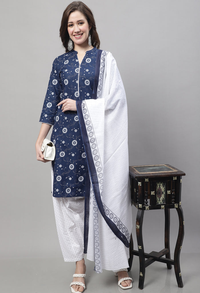 Rajnandini Navy Blue Cotton Printed Salwar Suit