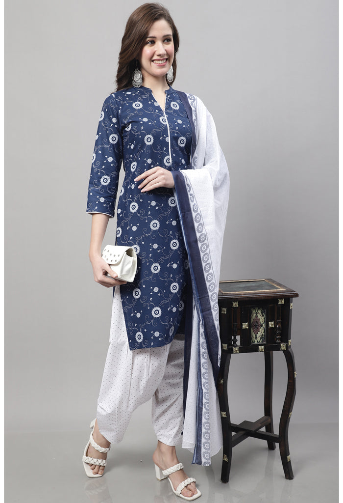 Rajnandini Navy Blue Cotton Printed Salwar Suit