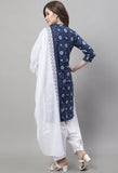 Navy Blue Cotton Printed Salwar Suit