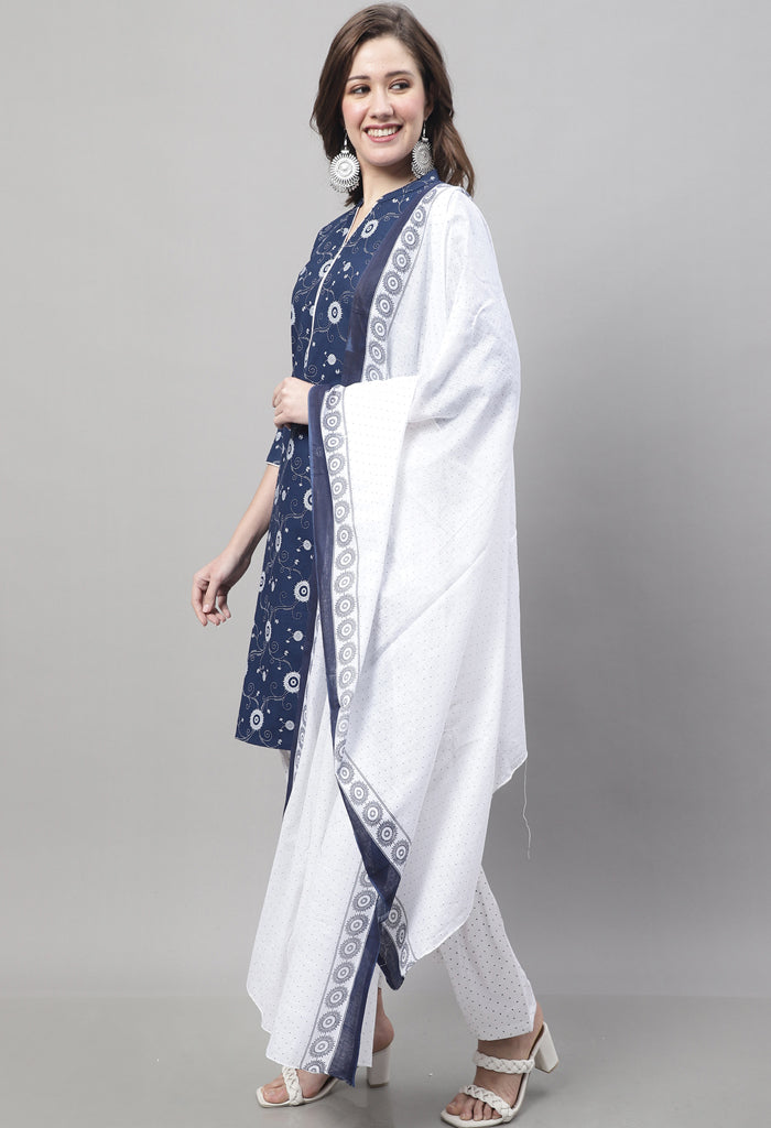 Rajnandini Navy Blue Cotton Printed Salwar Suit