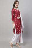 Maroon Cotton Printed Salwar Suit