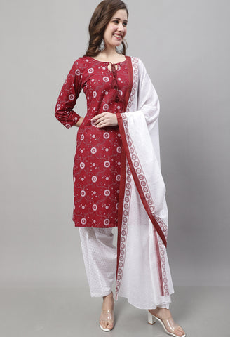 Maroon Cotton Printed Salwar Suit