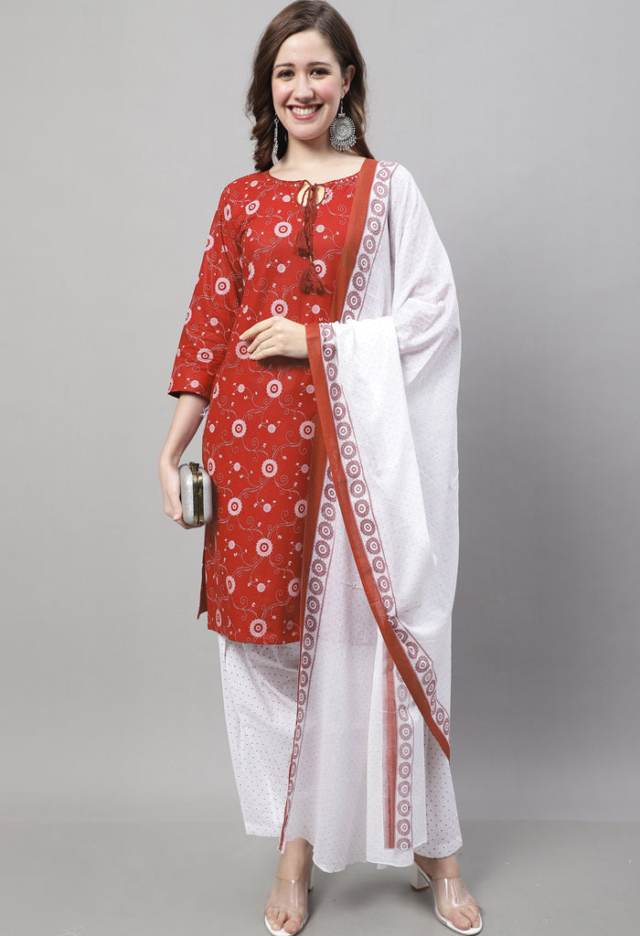 Rajnandini Red Cotton Printed Salwar Suit