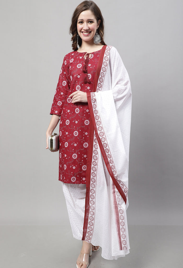 Maroon Cotton Printed Salwar Suit