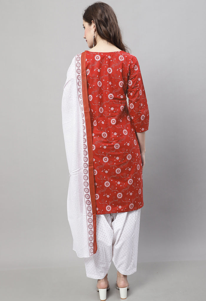 Rajnandini Red Cotton Printed Salwar Suit
