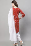 Red Cotton Printed Salwar Suit