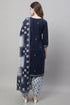 Navy Blue Cotton Printed Ready to Wear Patiala Salwar Suit