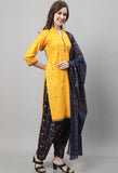 Yellow Cotton Pure Printed Salwar Suit with Dupatta