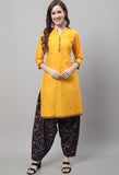 Yellow Cotton Pure Printed Salwar Suit with Dupatta