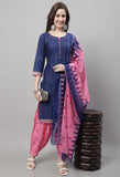 Navy Blue Pure Cotton Printed Salwar Suit with Dupatta