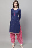 Navy Blue Pure Cotton Printed Salwar Suit with Dupatta