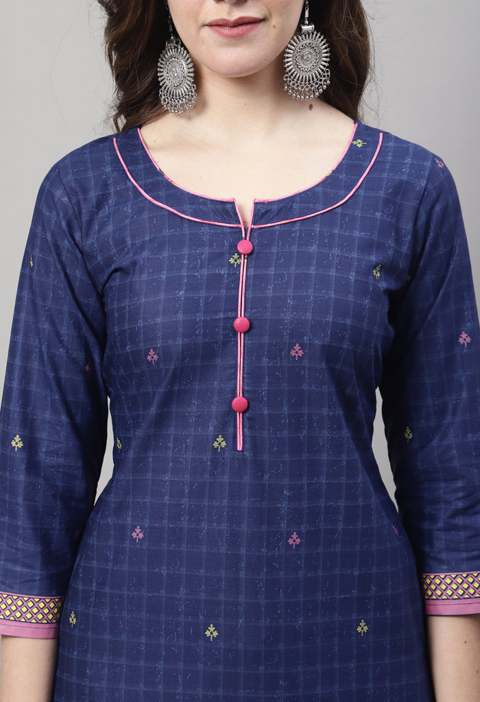 Navy Blue Pure Cotton Printed Salwar Suit with Dupatta